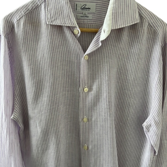 Beautiful Men's white and lavender stripe linen shirt - Made in Spain - Picture 2 of 3